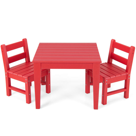 Infans 3PCS Kids Table & 2 Chairs Set Outdoor Heavy-Duty All-Weather Activity Table Set Red