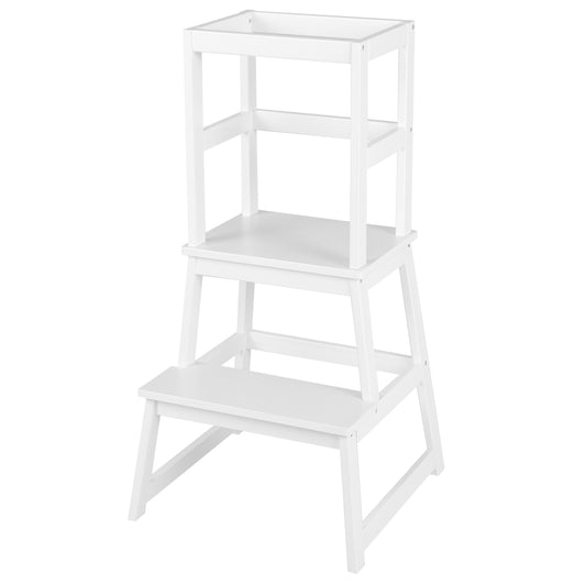 Infans Kids Kitchen Step Stool Kids Standing Tower with Safety Rails White