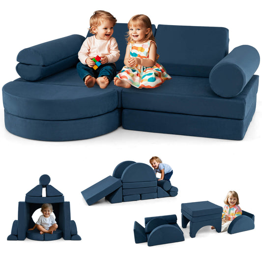 Infans 13 PCS Modular Kids Play Couch Versatile Toddler Sectional Sofa Set Blue