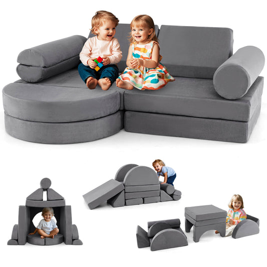 Infans 13 PCS Modular Kids Play Couch Versatile Toddler Sectional Sofa Set Grey