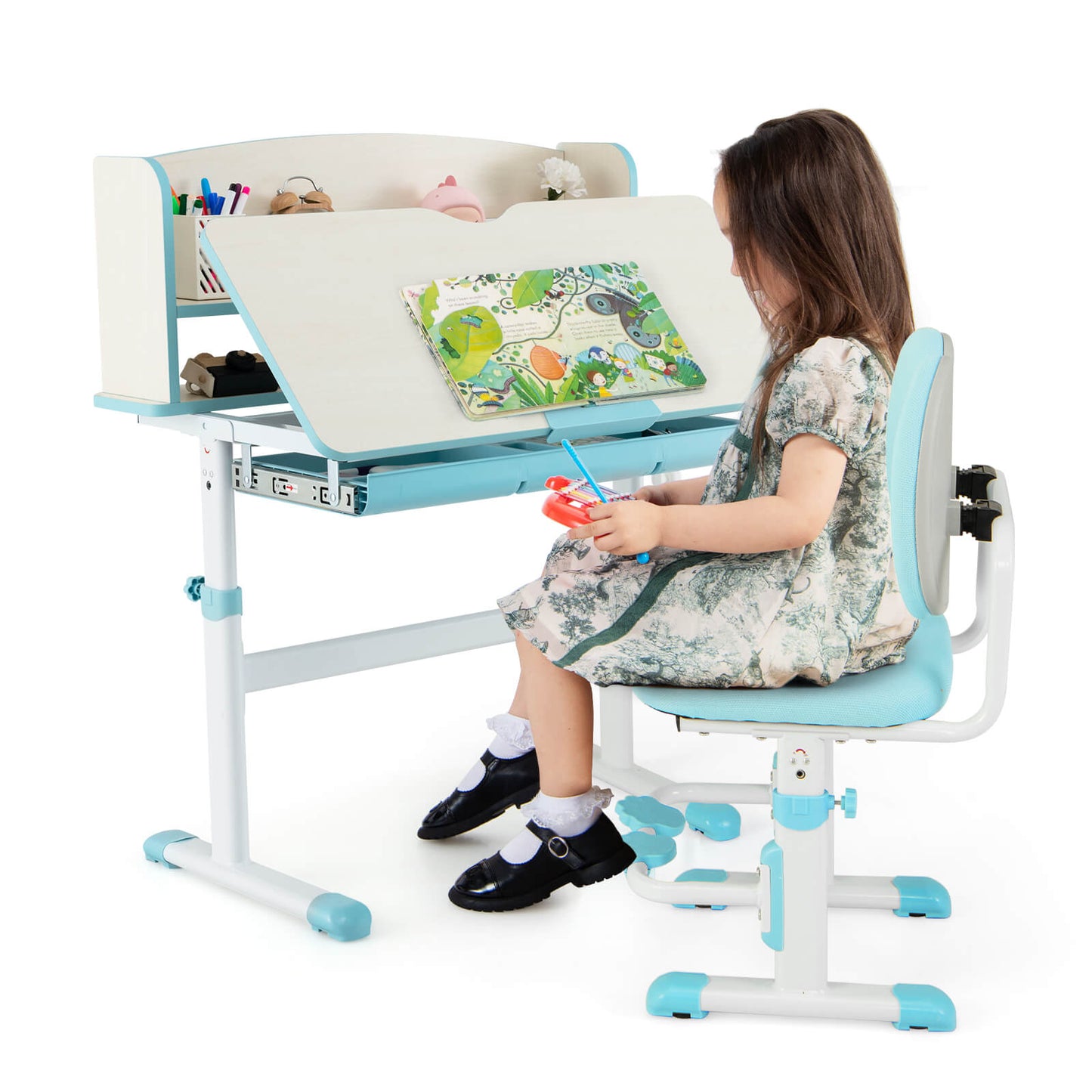 Infans Kids Desk and Chair Set Height Adjustable Children School Study Table & Chair