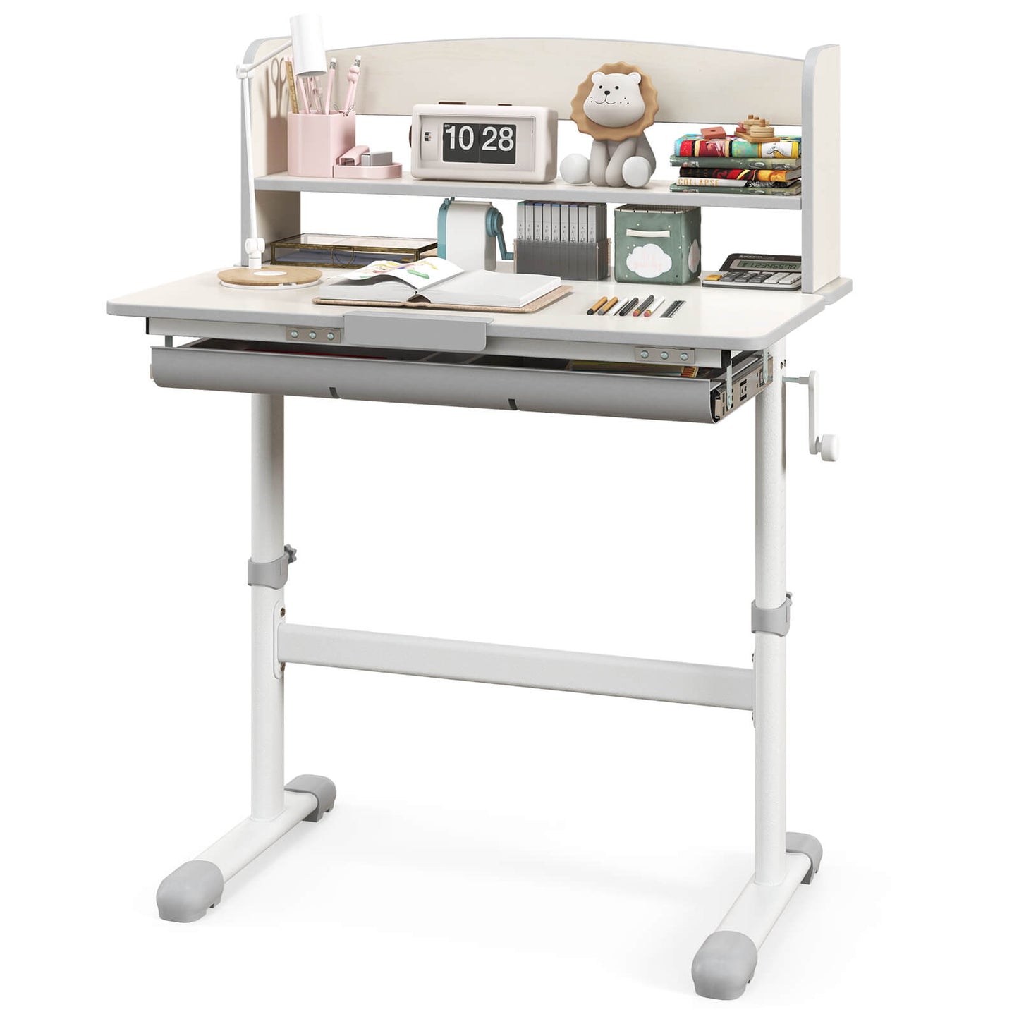Infans Kids Study Desk w/ 7-Level Tiltable Desktop Adjustable Height Pull Out DrawerGray