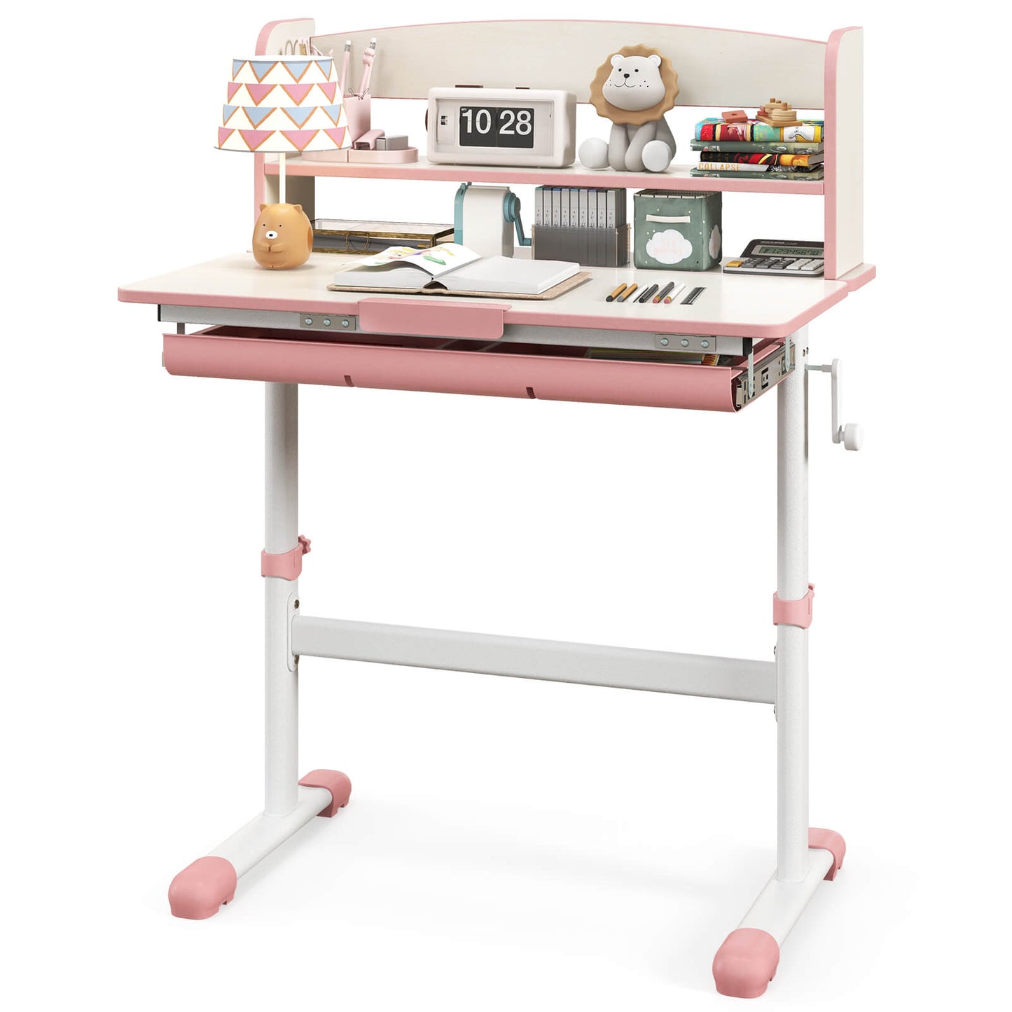 Infans Kids Study Desk w/ 7-Level Tiltable Desktop Adjustable Height Pull Out DrawerPink