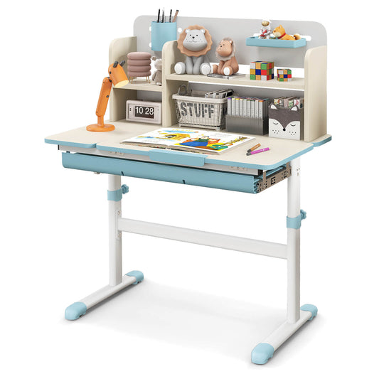 Infans Kids Study Desk Multifunctional Study Table w/ Tiltable Desktop Book StandBlue