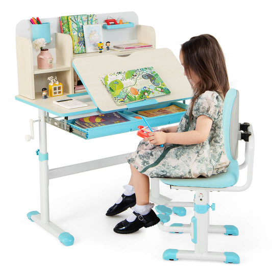 Infans Kids Desk and Chair Set Height Adjustable Children School Study Table & Chair Blue