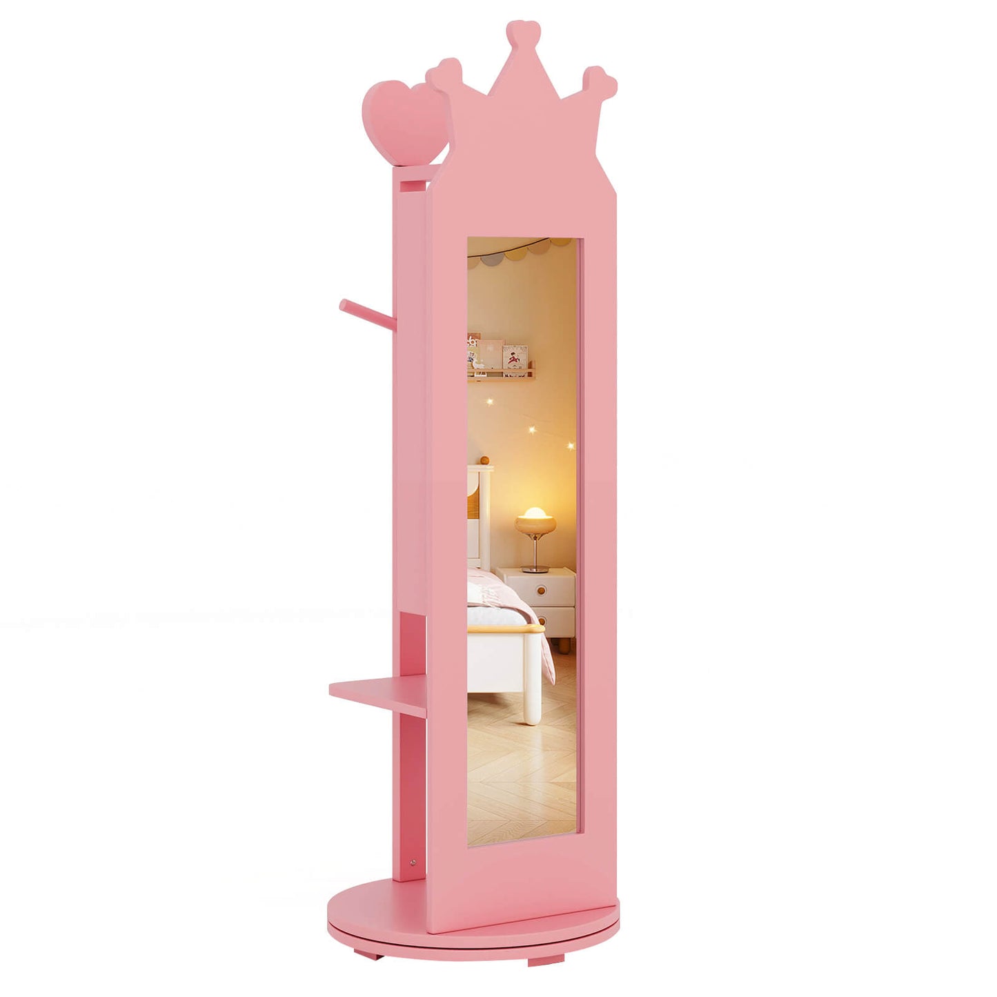 Infans Kids Jewelry Cabinet Standing Children Jewelry Organizer with Full-Length MirrorPink