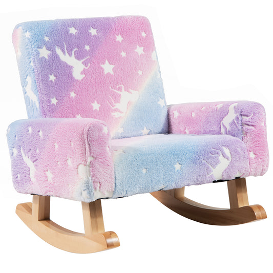 Infans Kids Rocking Chair Upholstered Flannel Children Rocker with Comfy BackrestMulti-color