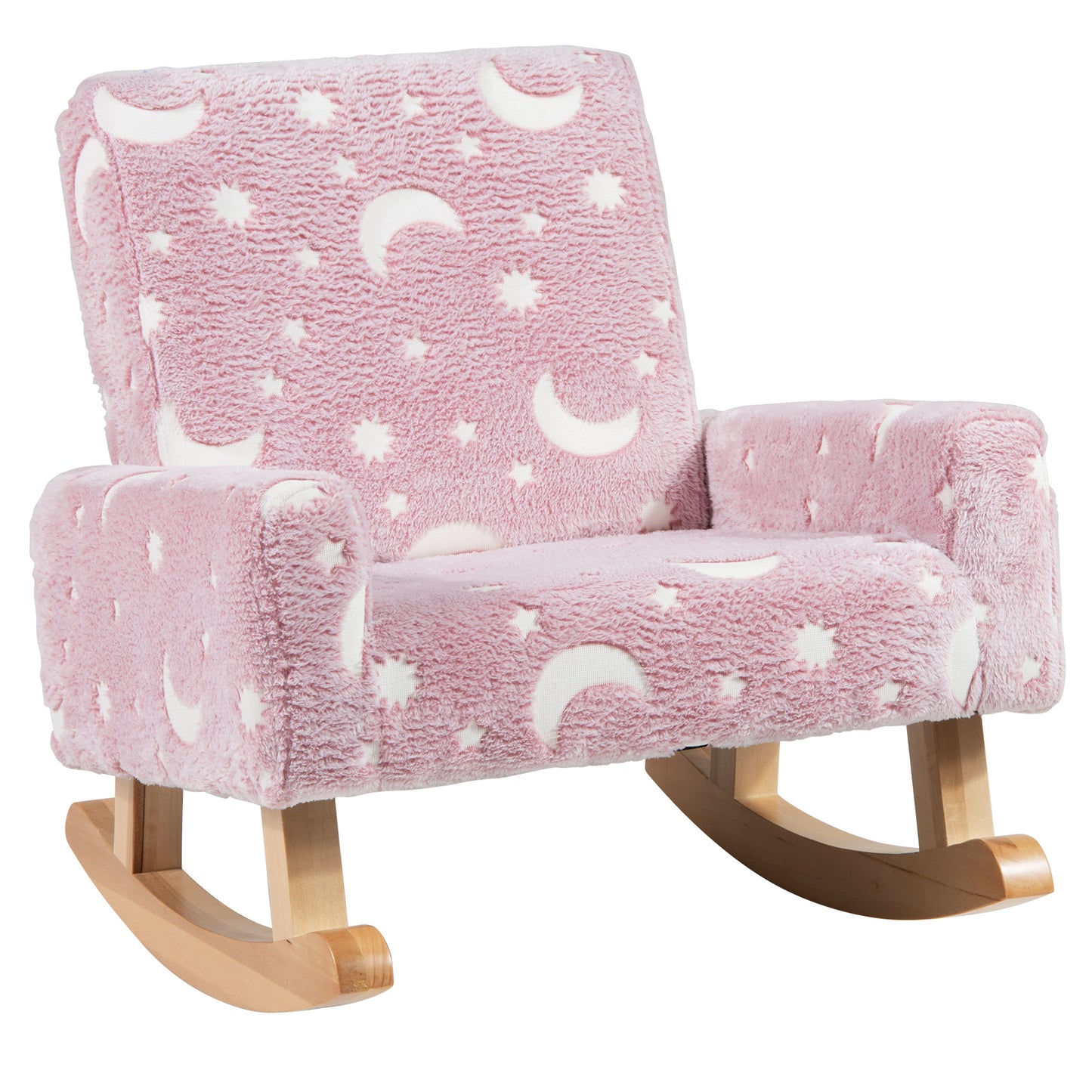 Infans Kids Rocking Chair Upholstered Flannel Children Rocker with Comfy BackrestPink