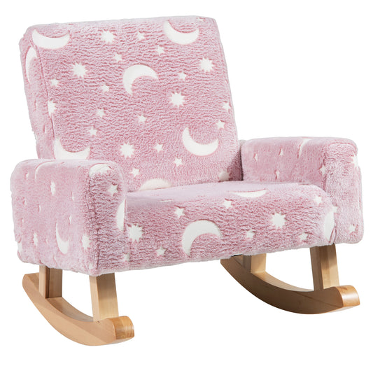 Infans Kids Rocking Chair Upholstered Flannel Children Rocker with Comfy BackrestPink