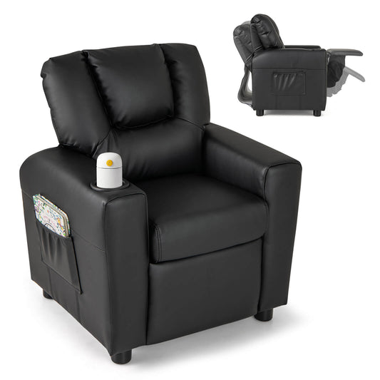 Infans Kids Recliner Chair w/Cup Holder & Side Pocket Adjustable Backrest FootrestBlack