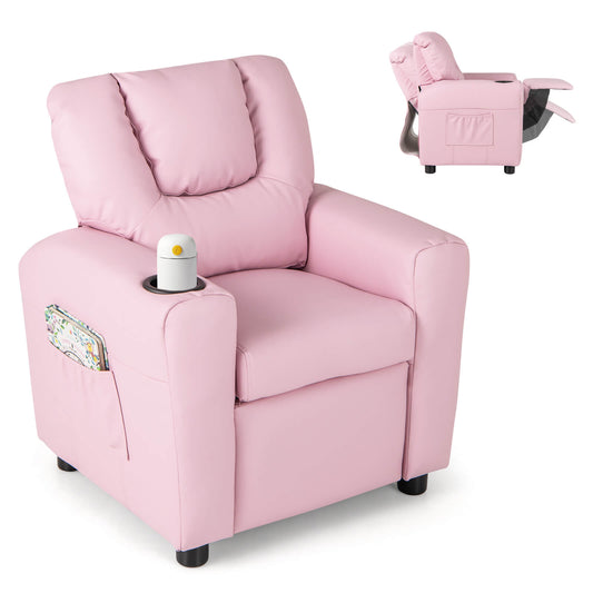 Infans Kids Recliner Chair w/Cup Holder & Side Pocket Adjustable Backrest FootrestPink