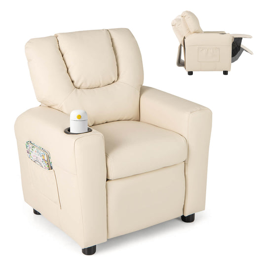 Infans Kids Recliner Chair w/Cup Holder & Side Pocket Adjustable Backrest FootrestBeige