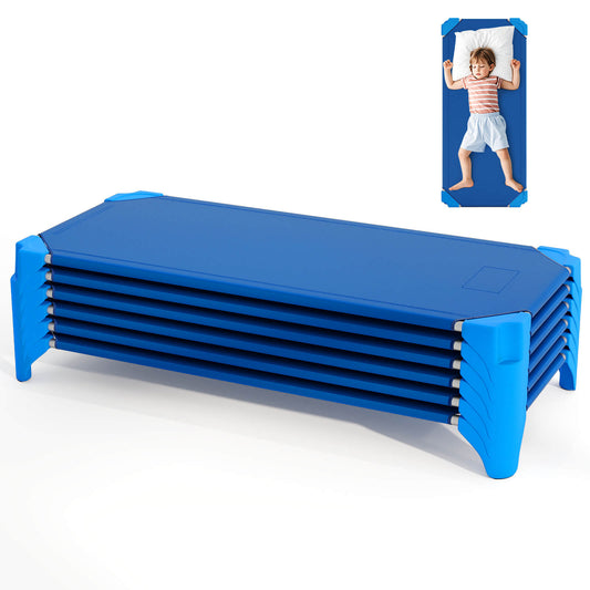 Infans 6 Pack Stackable Daycare Cots w/Easy Lift Corners Heavy-Duty Metal Frame KidsBlue