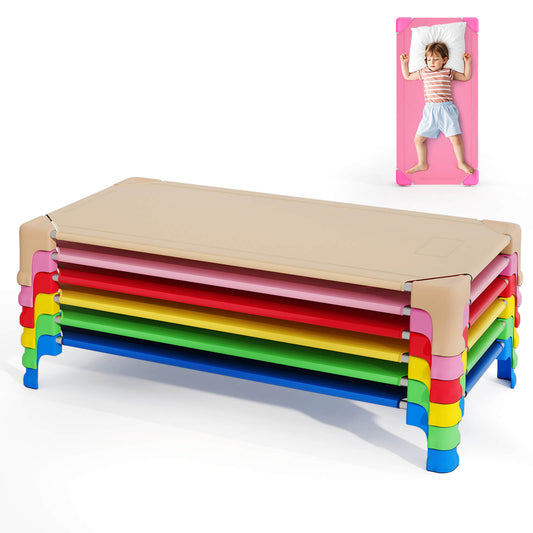 Infans 6 Pack Stackable Daycare Cots w/Easy Lift Corners Heavy-Duty Metal Frame KidsColorful