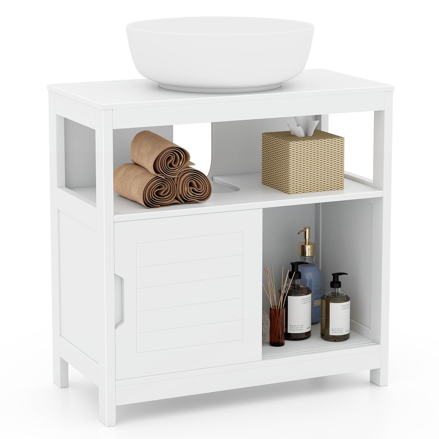 Infans Under Sink Vanity Cabinet w/ U-shaped Cut-out Design 2 Sliding Door with Handle