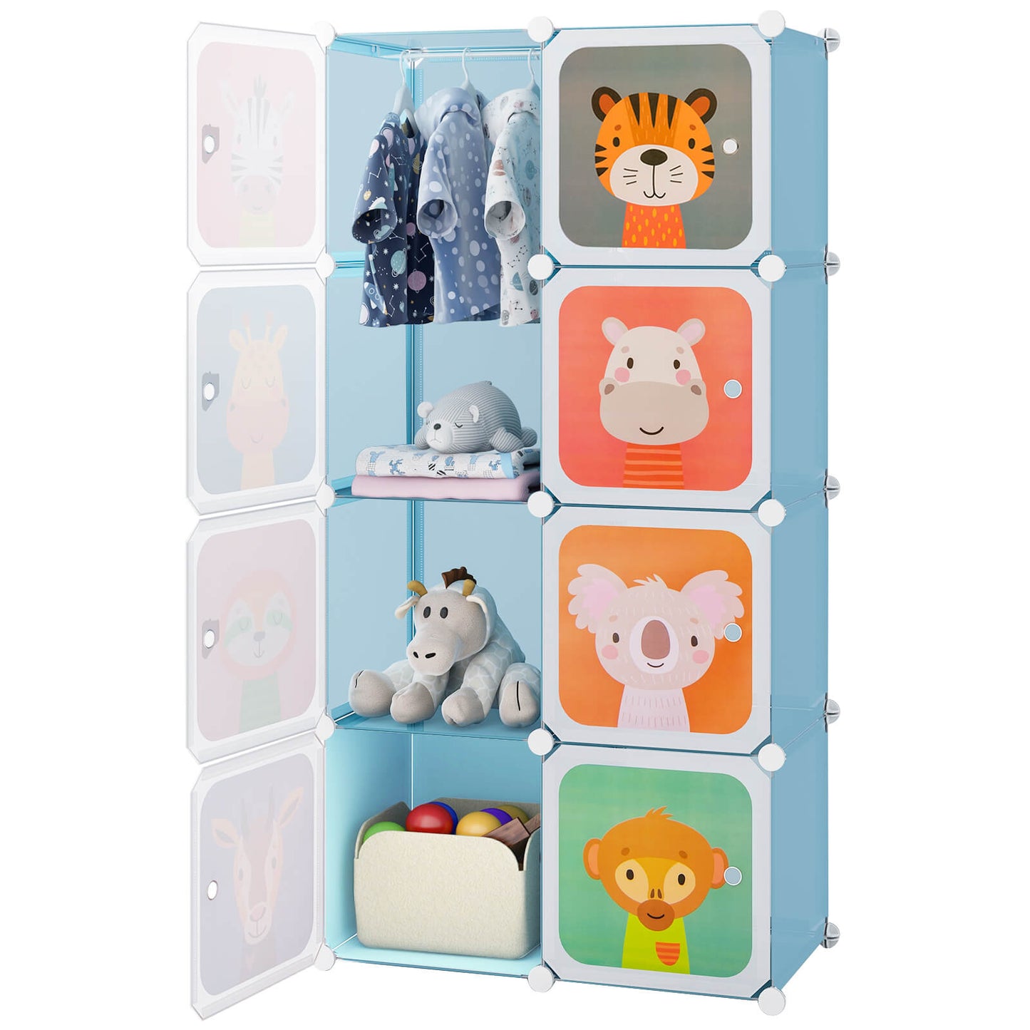 Infans 8-Cube Kids Wardrobe Baby Dresser Bedroom Armoire Clothes Hanging Closet w/DoorsBlue