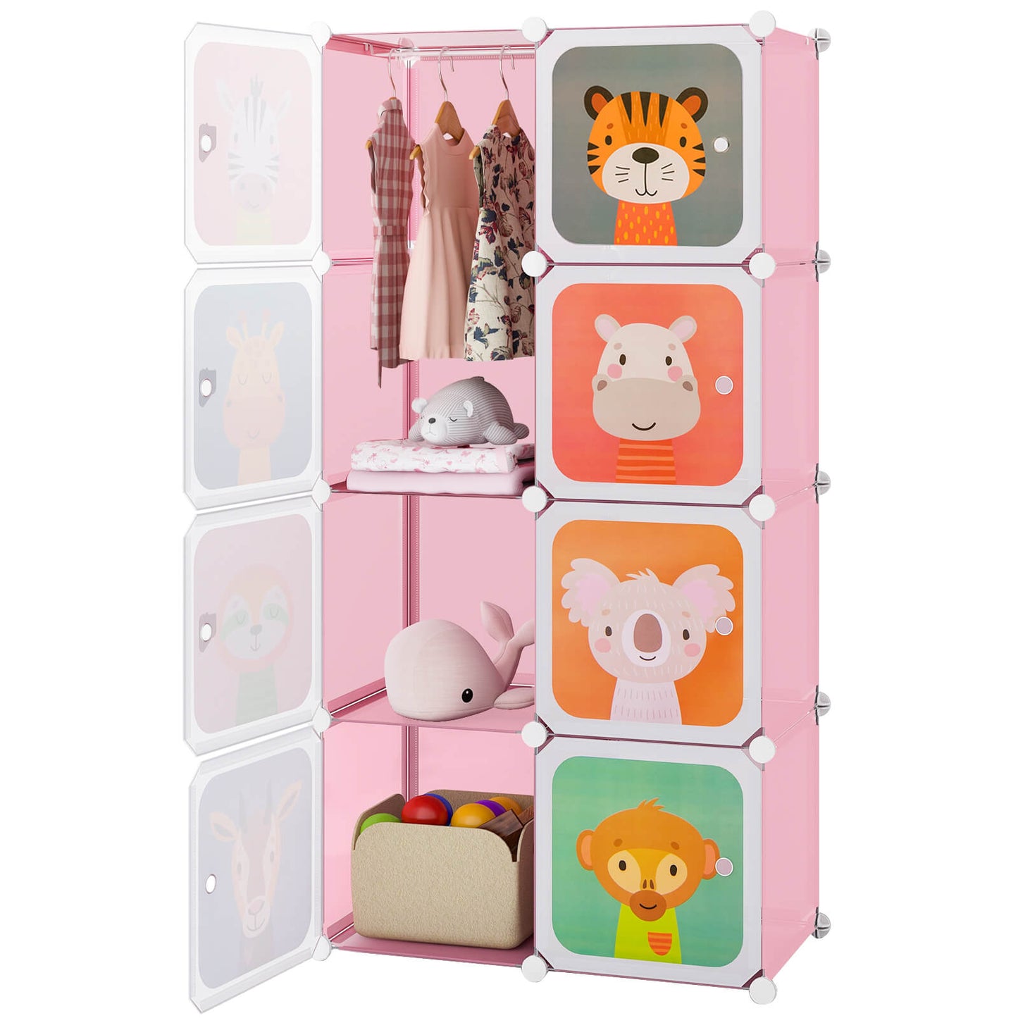 Infans 8-Cube Kids Wardrobe Baby Dresser Bedroom Armoire Clothes Hanging Closet w/DoorsPink