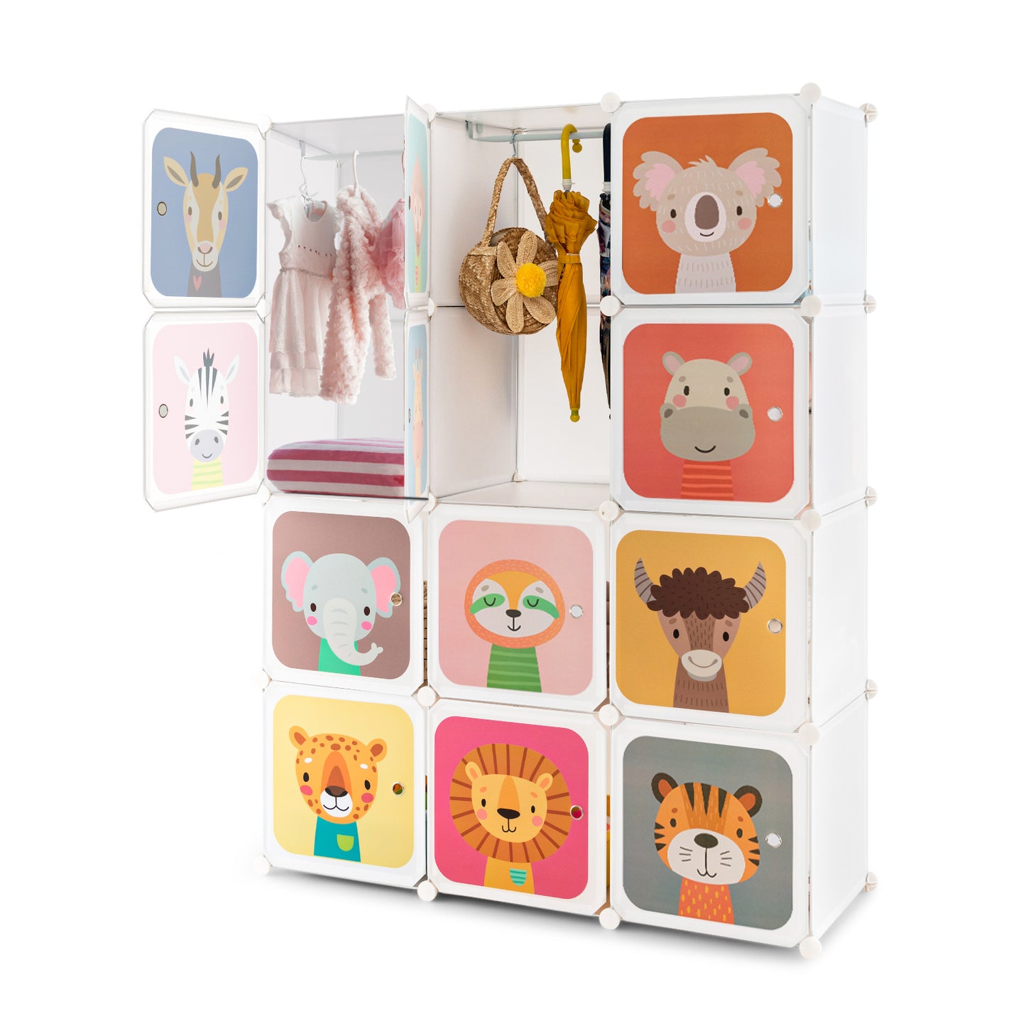 Infans 12-Cube Kids Wardrobe Baby Dresser Bedroom Armoire Clothes Hanging Closet w/Door