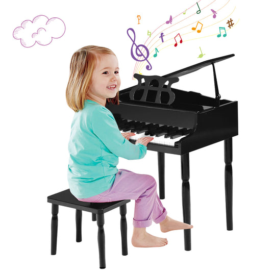 Infans 30-Key Classic Baby Grand Piano Toddler Toy Wood w/ Bench & Music Rack Black
