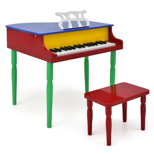 Infans 30-Key Classic Baby Grand Piano Toddler Toy Wood w/ Bench & Music Rack Colorful