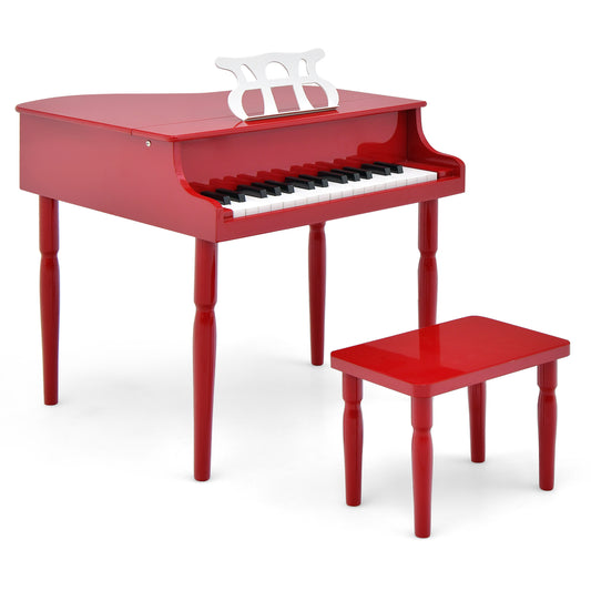 Infans 30-Key Classic Baby Grand Piano Toddler Toy Wood w/ Bench & Music Rack Red