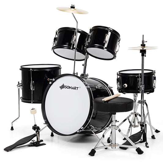 Infans 16 Inch 5-Piece Complete Kids Junior Drum Set Children Beginner Kit Black