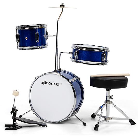Infans 13 Inch 3-Piece Kids Junior Beginner Drum Set w/Tom Snare Bass Drum Blue