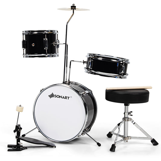 Infans 13 Inch 3-Piece Kids Junior Beginner Drum Set w/Tom Snare Bass Drum Black