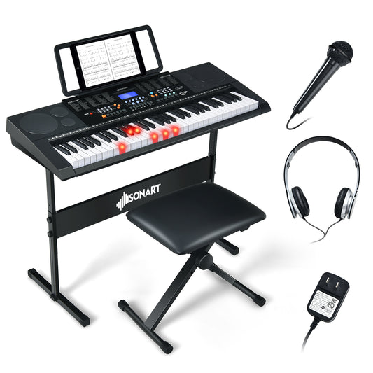 Infans 61-Key Electronic Keyboard Piano Set w/Lighted Key LCD Screen Stand Bench