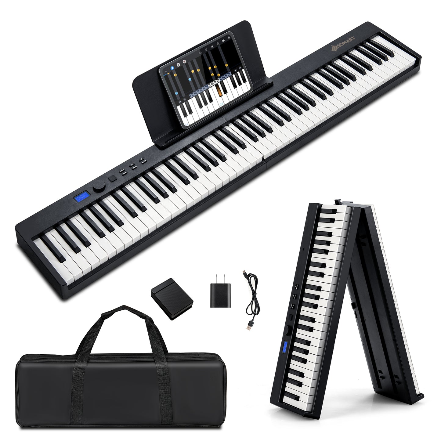 Infans 88-Key Folding Electric Piano Keyboard Semi Weighted Full Size MIDI Black