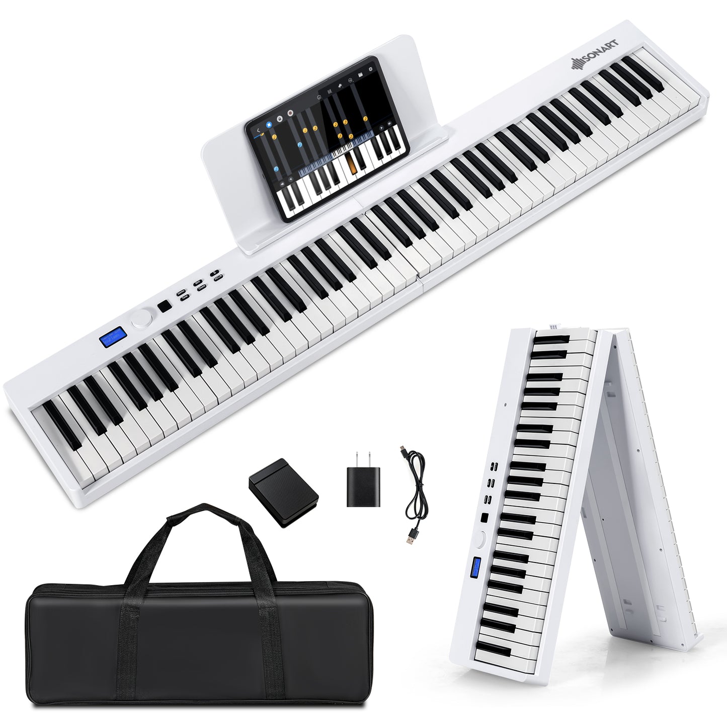 Infans 88-Key Folding Electric Piano Keyboard Semi Weighted Full Size MIDI White