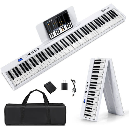 Infans 88-Key Folding Electric Piano Keyboard Semi Weighted Full Size MIDI White