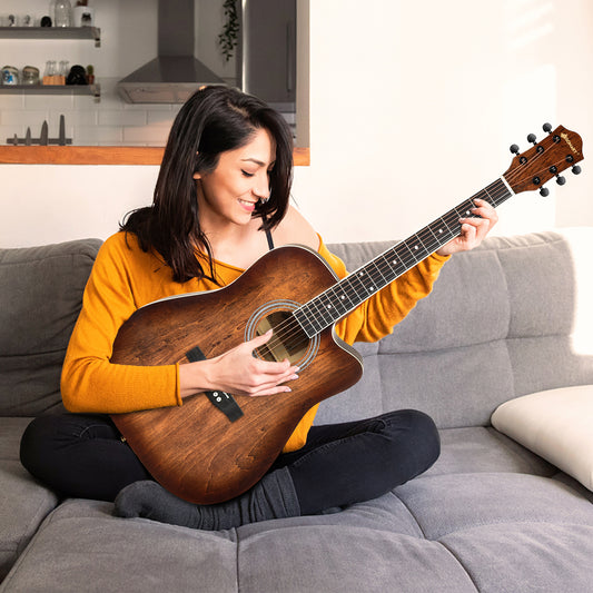Infans 41 inch Full Size Dreadnought Cutaway Acoustic Guitar Kit Beginner Guitarra Coffee