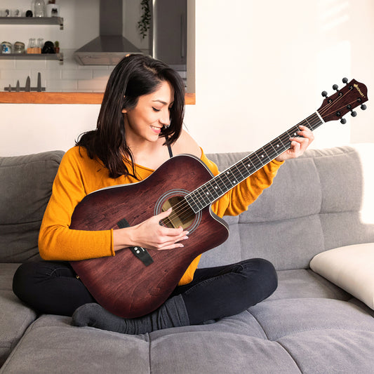 Infans 41 inch Full Size Dreadnought Cutaway Acoustic Guitar Kit Beginner Guitarra Red