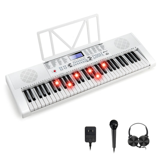 Infans 61-Key Electric Piano Portable Digital Keyboard w/Lighted Key Music Stand White