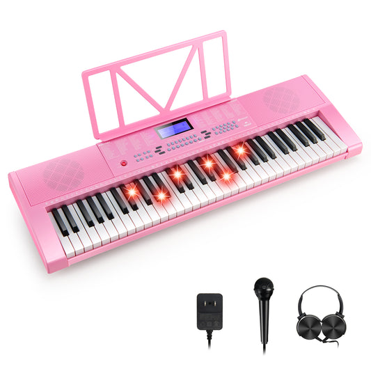 Infans 61-Key Electric Piano Portable Digital Keyboard w/Lighted Key Music Stand Pink