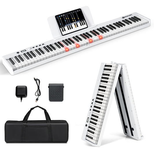 Infans 88-Key Folding Electric Lighted Piano Full Size Portable Keyboard MIDI White