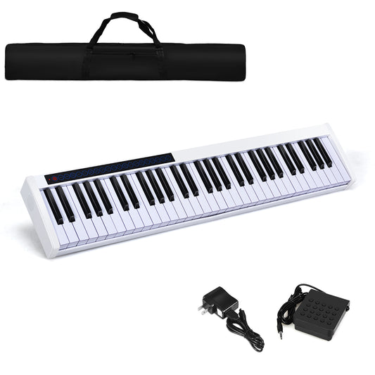 Infans 61 Key Digital Piano Portable MIDI Keyboard w/ Pedal & Bag White