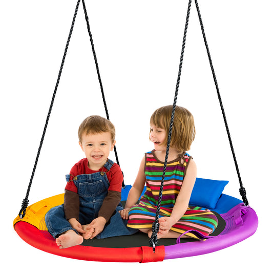 Infans 40 inch Saucer Tree Swing Outdoor Round Platform Swing w/ Pillow & Handle