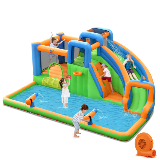 Infans Inflatable Water Slide Giant Bounce Castle w/ Dual Climbing Walls & 750W Blower
