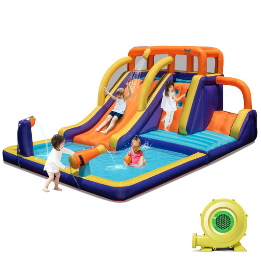 Infans Inflatable Waterslide 4-in-1 Kids Bounce Castle W/ Splash PoolWith 735W Blower