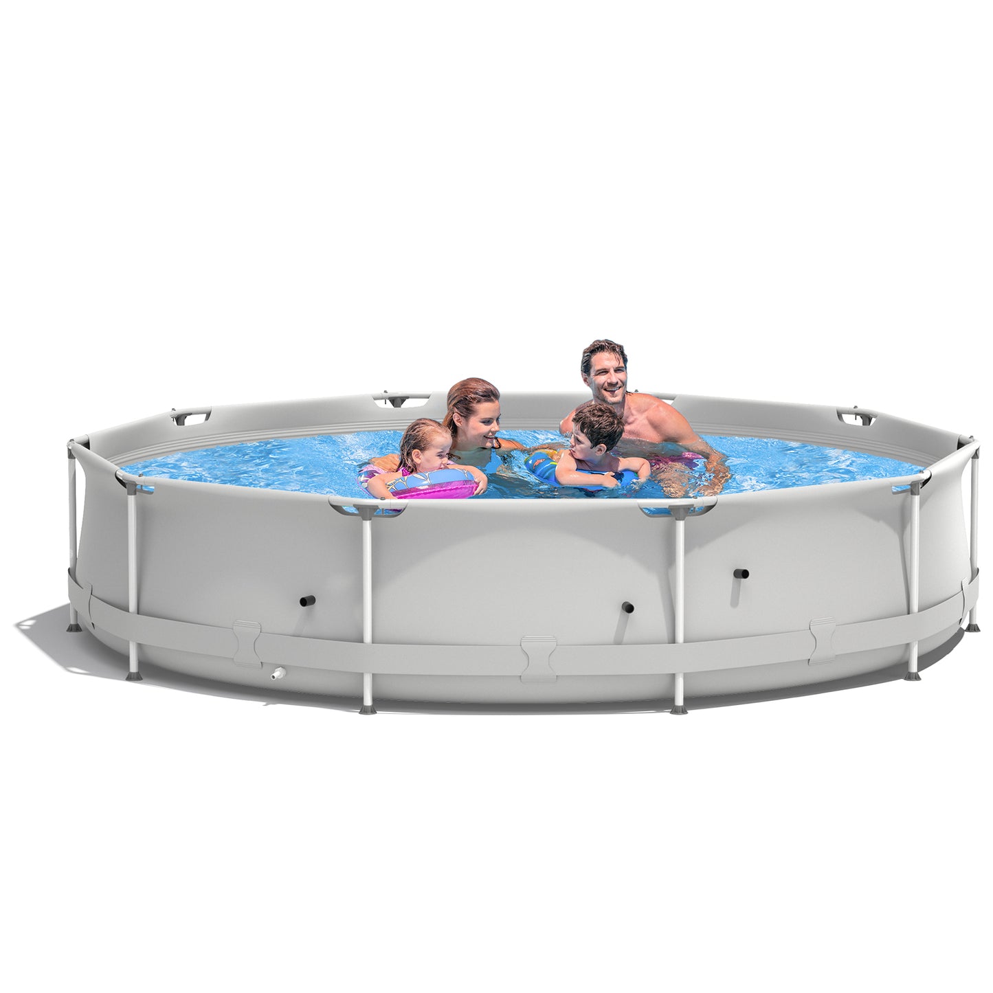 Infans Round Above Ground Swimming Pool Patio Frame Pool W/ Pool Cover Iron Frame Grey