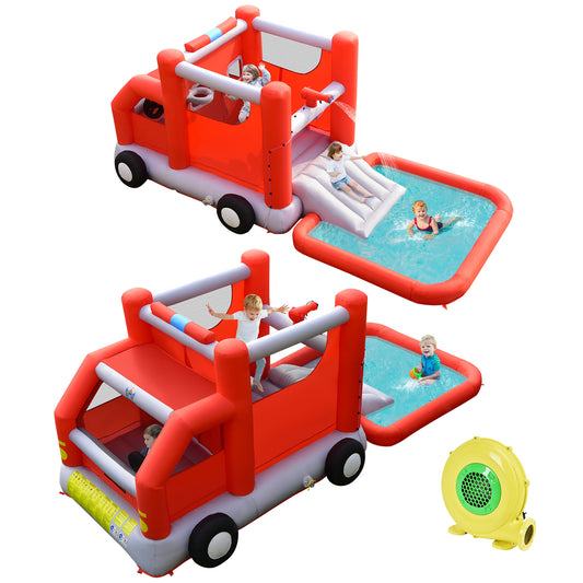 Infans Fire Truck Themed Inflatable Castle Water Park Kids Bounce House w/ 480W Blower