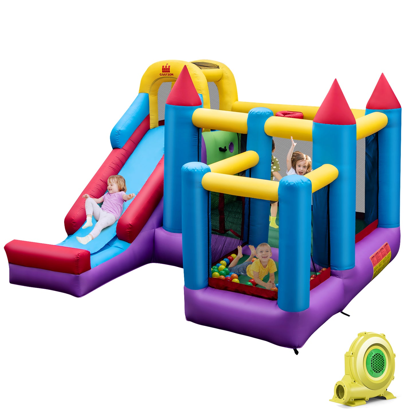 Infans Inflatable Bounce House 5-in-1 Inflatable Bouncer Indoor&Outdoor w/ 735W Blower