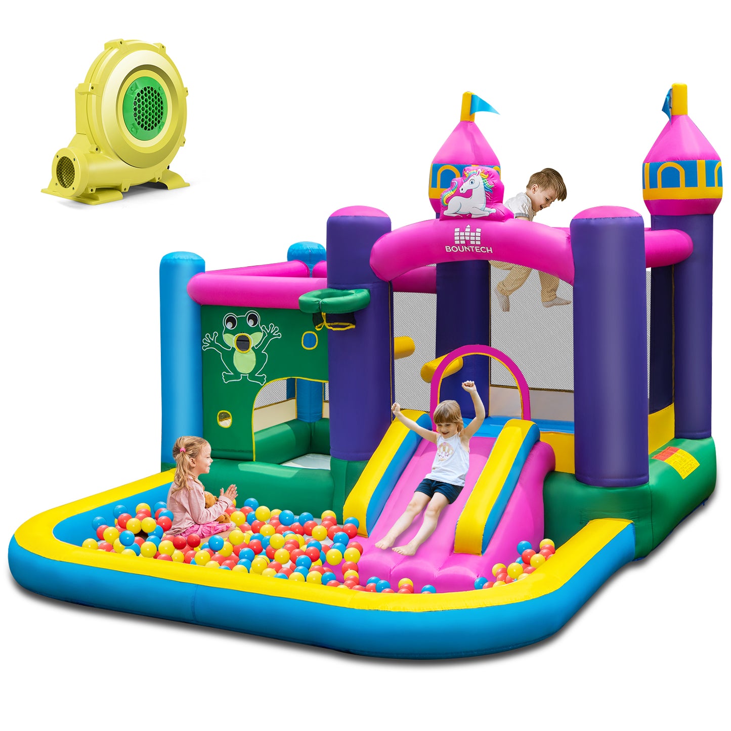 Infans Inflatable Unicorn-themed Bounce House 6-in-1 Kids Bounce Castle W/ 735W Blower