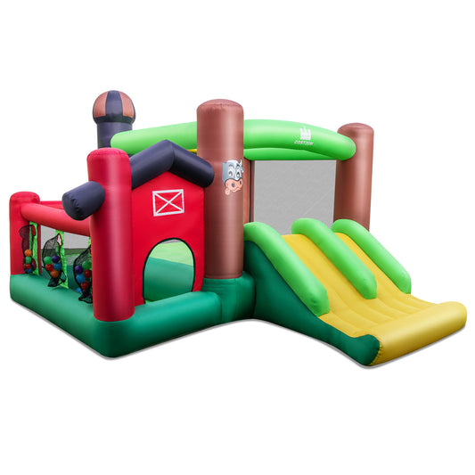 Infans Farm Themed Inflatable Castle Kids Bounce House w/ Double Slides Blower Excluded