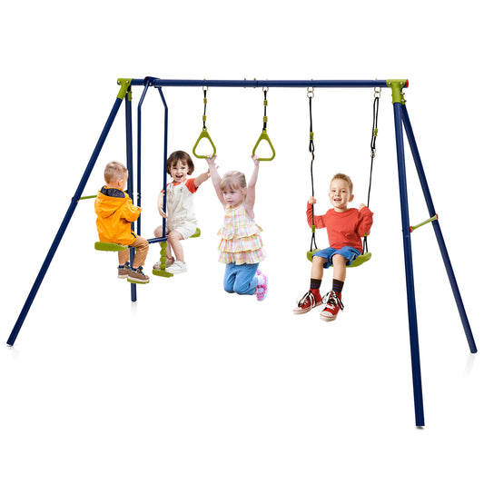 Infans 440 lbs Swing Set 3-in-1 Kids Swing Stand w/Swing Gym Rings Glider for Backyard