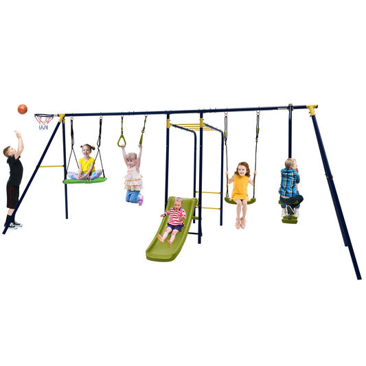 Infans 660 lbs Kids Metal Swing Set for Backyard 7-in-1 Multifunctional Swing Set