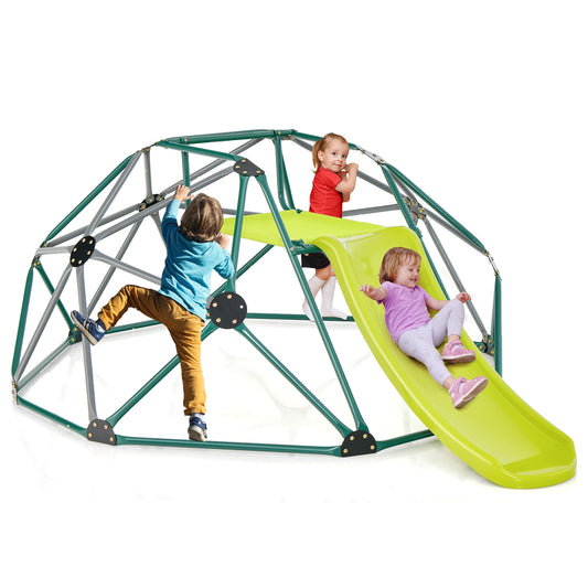 Infans 8FT Climbing Dome w/ Slide Outdoor Kids Jungle Gym Dome Climber Green & Gray