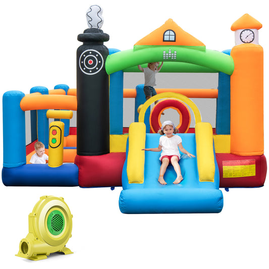 Infans Train-Themed Inflatable Bounce Castle Kids Bouncer w/ Ocean Balls & 950W Blower